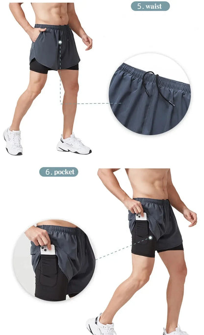 Men’s 2-in-1 Running Shorts – Quick-Dry Trendy Performance Workout Shorts | Lock In
